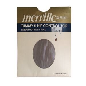 Vintage Pantyhose, Merville Supreme Control Top Silver Grey Pantihose Small